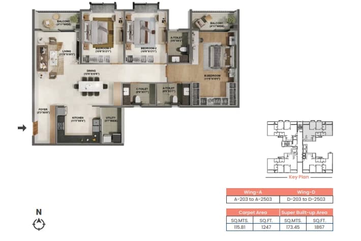 Adarsh Welkin Park 3 BHK Apartment floor plan