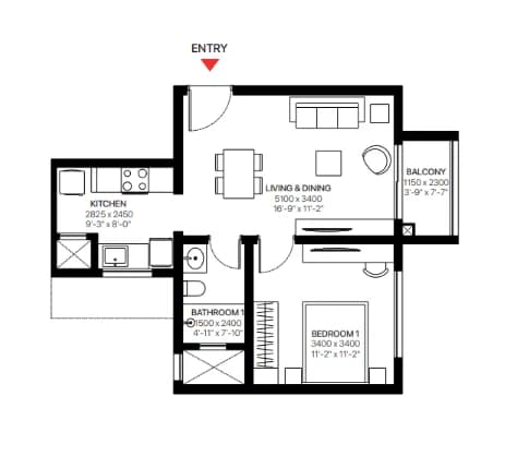 Sobha One World 1 BHK Apartment floor plan
