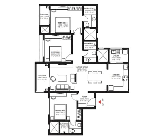 Sobha One World 2 BHK Apartment floor plan