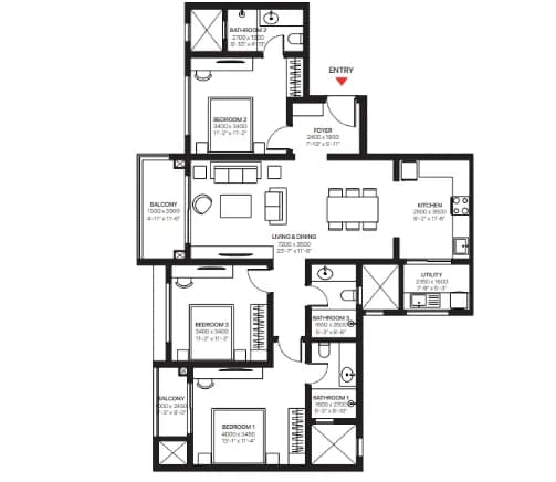 Sobha One World 3 BHK Apartment floor plan