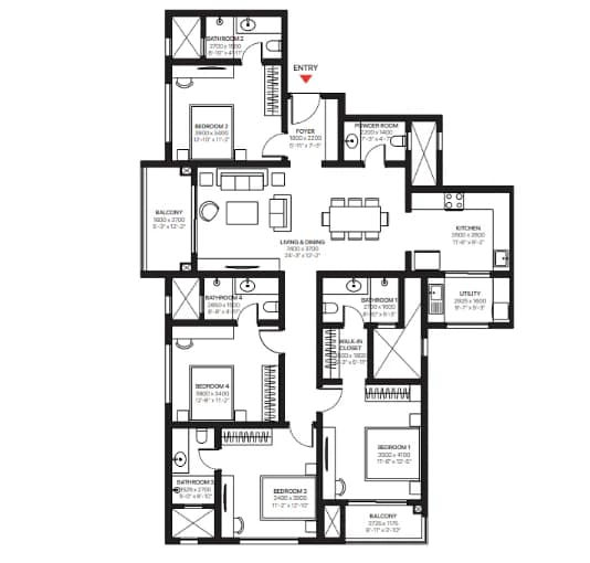 Sobha One World 4 BHK Apartment floor plan